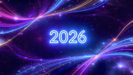 New Year 2016 neon background. 3d rendering, 3d illustration.