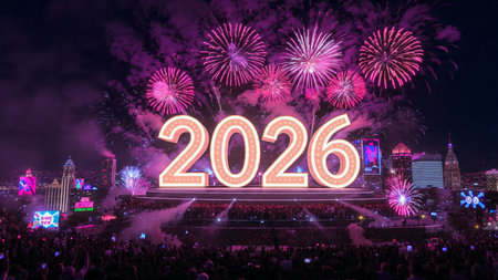 Luxury 2026 winter canvas with soft silver glow gradient and minimal festive charm.