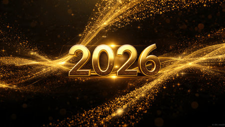 Happy New Year 2016. Golden numbers on a black background. Vector illustration