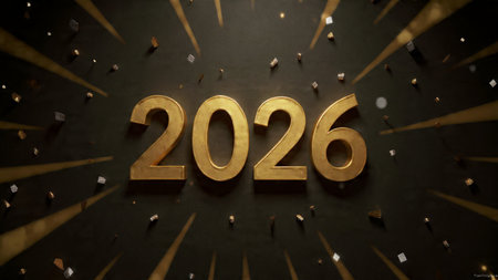Happy New Year - 3D Rendered Image. Golden Numbers on Black Background
