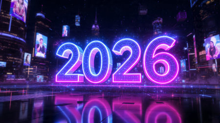 Elegant 2026 premium canvas with silver sparkle trails and soft cool glow.
