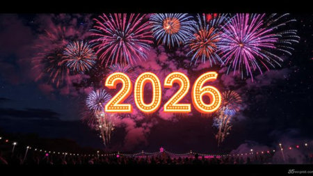 Luxury 2026 New Year visual with diamond frost corners glow and calm lighting.