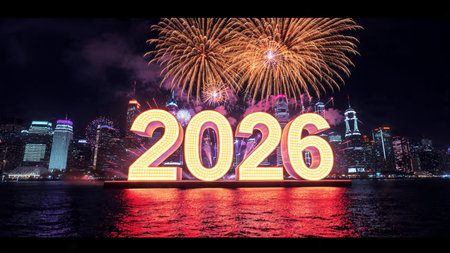 Premium 2026 greeting design with silver frost blur and calm winter glow mood.