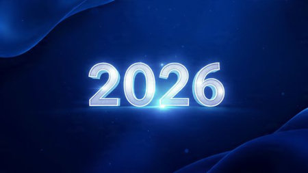 2026 luxury winter greeting with smooth silver light arcs and refined premium balance.