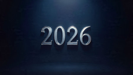 Elegant 2026 premium canvas with silver sparkle trails and soft cool glow.