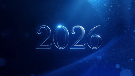 Premium 2026 New Year backdrop with smooth ice-glass reflections and calm winter mood.