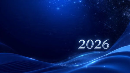 Elegant 2026 background with smooth icy reflections and calm luxury festive mood.