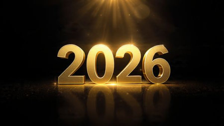 Premium 2026 New Year backdrop with silver light diffusion and minimal sparkle noise.