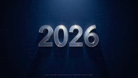 Premium 2026 greeting design with diamond frost particles and calm winter glow.