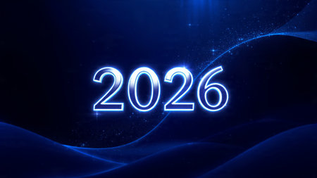 Premium 2026 New Year design with smooth ice-glass lighting reflections, elegant winter palette.