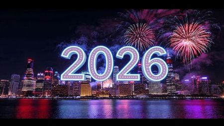 Luxury 2026 greeting template with pearl frost haze and ultra-clean white balance.