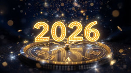 Premium 2026 winter celebration with pearl frost haze and minimal sparkle noise.