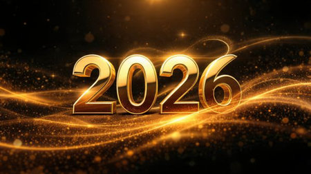 Refined 2026 greeting canvas with soft silver glow and minimal confetti noise, luxury layout.の写真素材