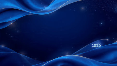 New Year 2026 premium visual with smooth gradient light arcs and soft confetti blur, luxury...