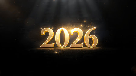 Premium 2026 New Year backdrop with soft frozen glow arcs and calm lighting.