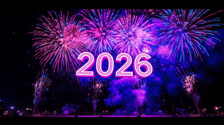 Premium 2026 holiday greeting with silky cool gradients and minimal shimmer noise.