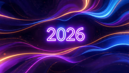 2026 luxury holiday greeting with cool glow bloom and minimal sparkle diffusion.