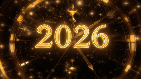 Luxury 2026 winter canvas with crystal-dust particles and clean festive space.