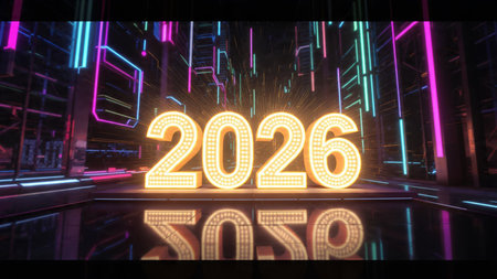 Upscale 2026 New Year template with clean frost accents, cool glow atmosphere, premium visual...