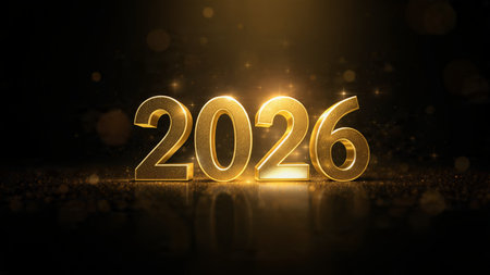 Happy New Year. Golden numbers on a dark background. 3D illustration
