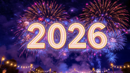 Happy new year 2016 written with Sparkle firework on night sky background