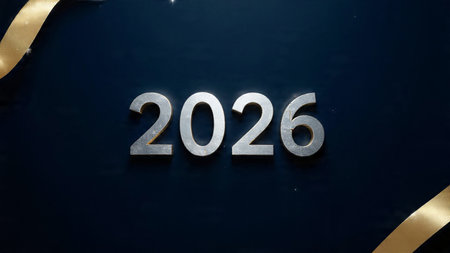 New Year's Eve celebration - silver number 2026 on dark blue background