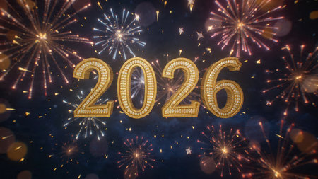 Elegant 2026 luxury background with crisp winter sparkle trails and clean copy space.
