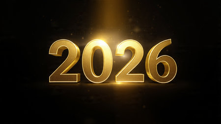 Happy New Year. Golden numbers on dark background. 3D illustration