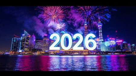 Upscale 2026 New Year template with clean frost accents, cool glow atmosphere, premium visual...
