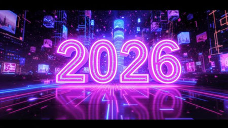 2026 luxury holiday greeting with cool glow bloom and minimal sparkle diffusion.