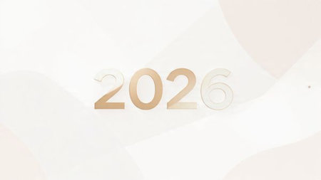 Luxury 2026 New Year greeting background with frozen bokeh glow, minimal festive accents.