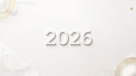 Luxury New Year 2026 backdrop with glossy ice-blue gradients and soft floating spark particles,...