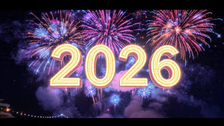 Premium 2026 New Year backdrop with smooth ice-glass reflections and calm winter mood.