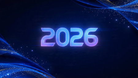 Luxury 2026 premium greeting with soft cool bokeh mist and crisp typography space.