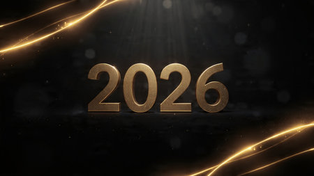 Elegant 2026 luxury background with crisp winter sparkle trails and clean copy space.