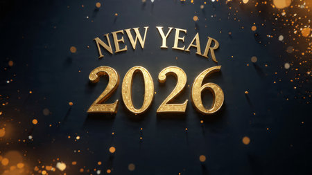 Premium 2026 luxury greeting with silver sparkle trails and cool winter mood, high res.