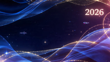 Elegant 2026 premium canvas with silver sparkle trails and soft cool glow.