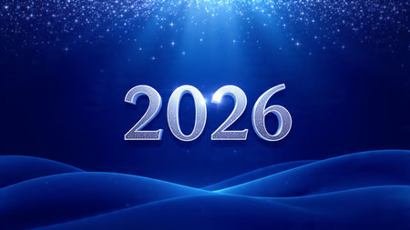 Premium 2026 New Year backdrop with smooth ice-glass reflections and calm winter mood.