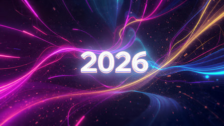 Elegant 2026 premium background with silver light diffusion and minimal sparkle noise.