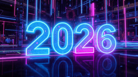 Premium New Year 2026 backdrop with smooth white gradient, subtle diamond-dust glow, ultra-sharp...