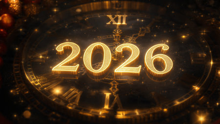 Luxury 2026 New Year visual with smooth icy light arcs and premium copy space.