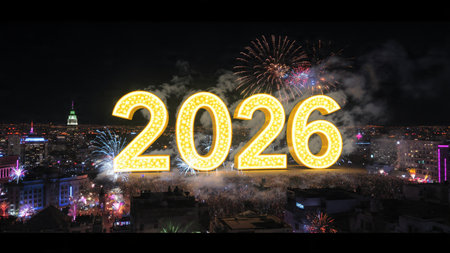 Luxury 2026 celebration backdrop with diamond frost field and minimal noise diffusion.