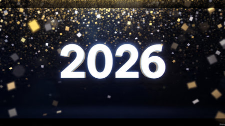 Upscale 2026 winter backdrop with crystal-dust particles and premium light composition.