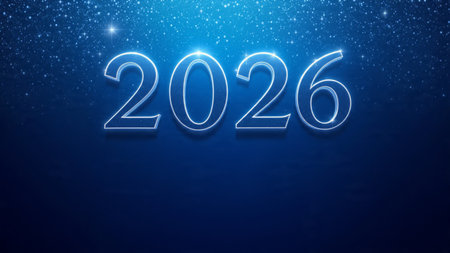 Premium 2026 New Year backdrop with smooth ice-glass reflections and calm winter mood.