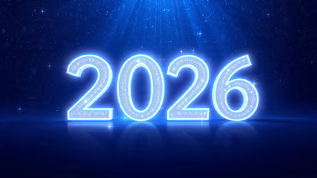 Premium 2026 winter celebration with pearl frost haze and minimal sparkle noise.