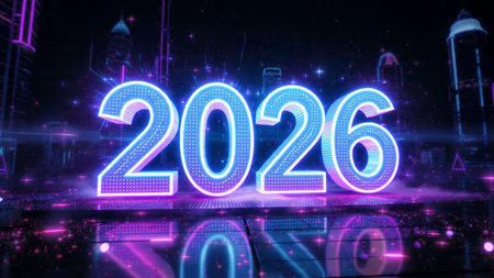 Luxury 2026 New Year visual with silky cool gradients and refined sparkle noise.
