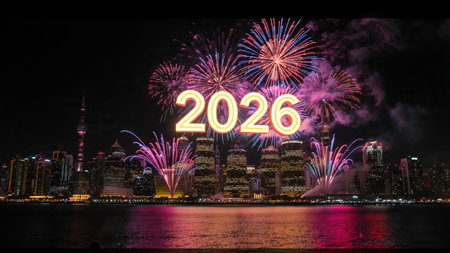2026 luxury greeting backdrop with polished ice glow edges and ultra-clean design.