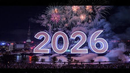 Premium 2026 New Year backdrop with diamond frost field and calm festive charm.
