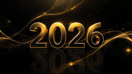 Minimal luxury New Year 2026 layout with clean white space, silver glow lines, premium marketing...