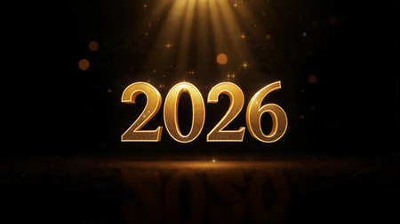 Luxury 2026 winter canvas with crystal-dust particles and clean festive space.